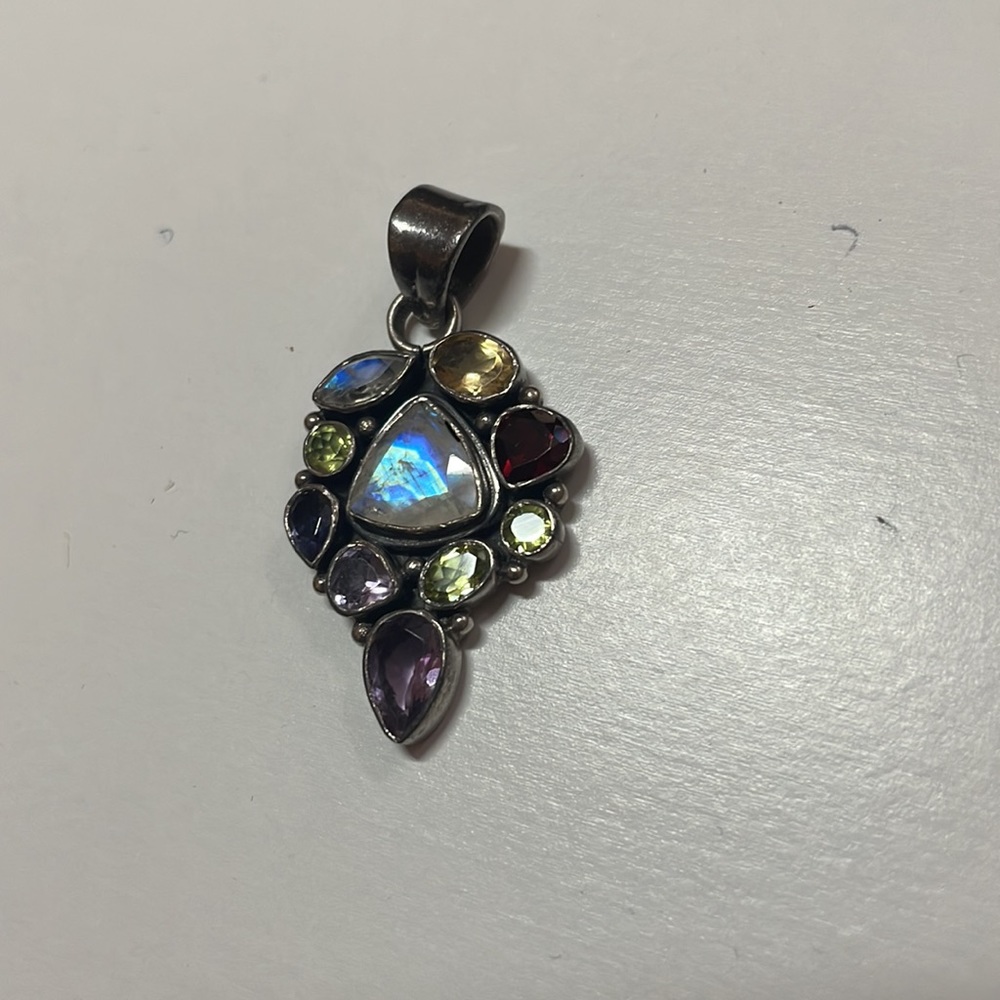Large Sterling Silver Multi Stone, Multicolored P… - image 2